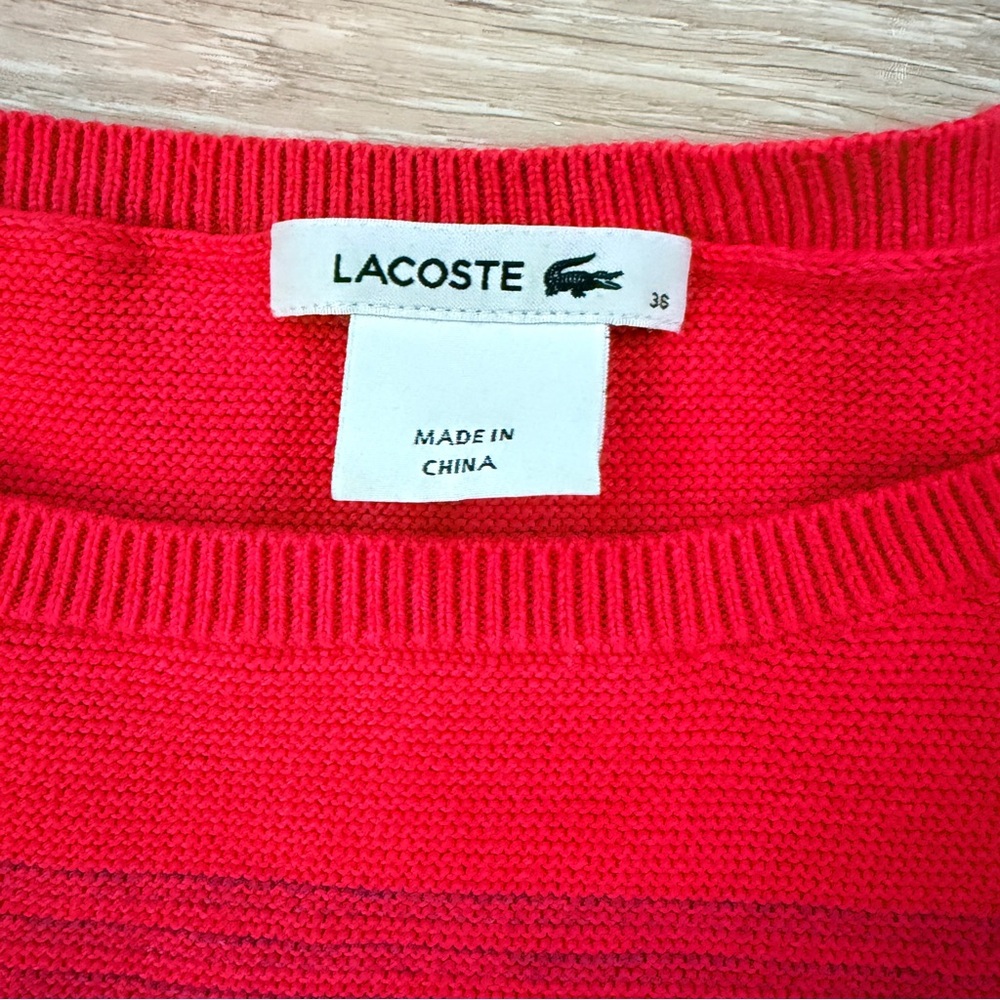 Lacoste Red, Pink, & Navy Gradient Knit Short Sleeve Sweater Dress, Large - Picture 2 of 7